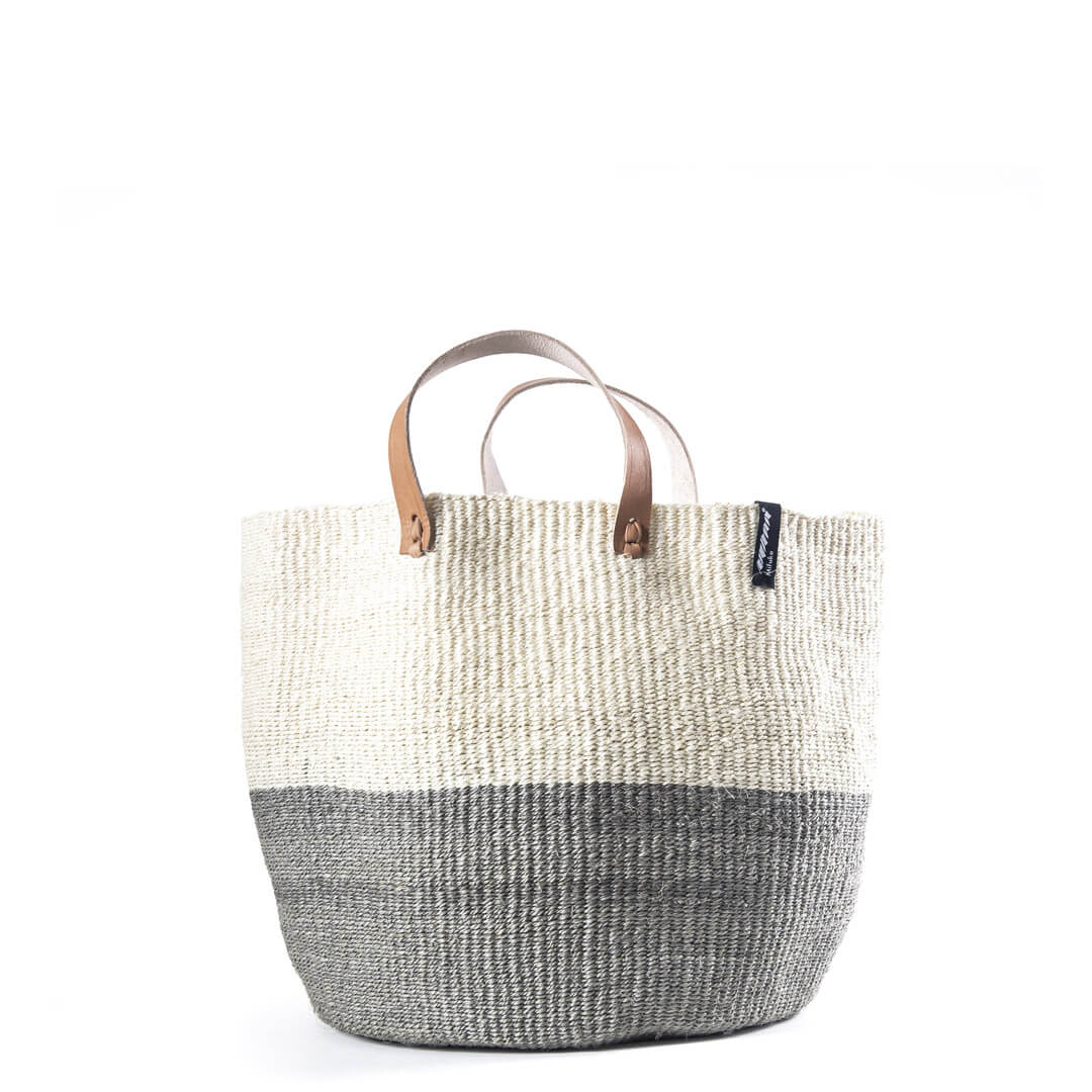 Grey handwoven sisal Kiondo marketbasket M