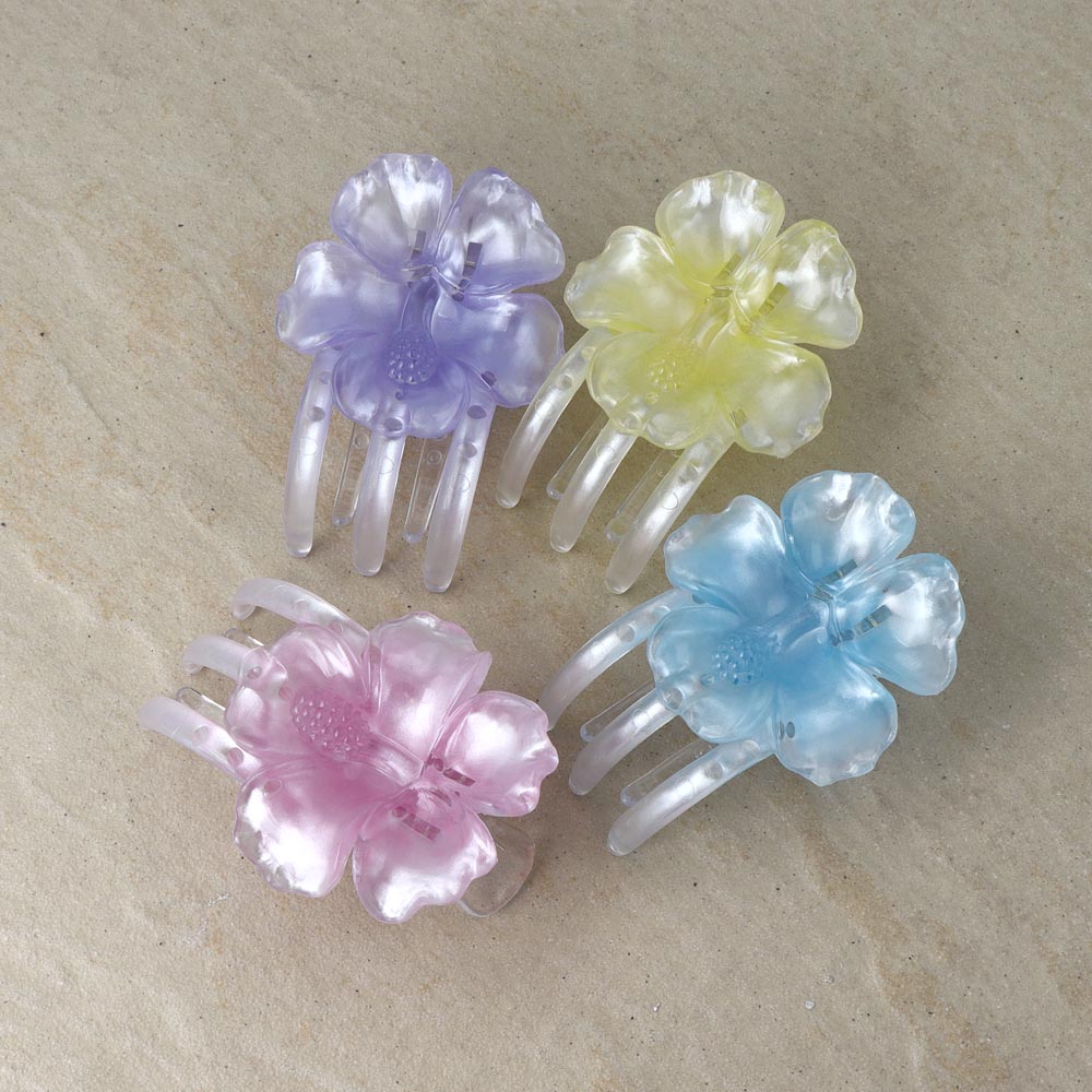 ヘアクリップ ハイビスカス フラワー 花 カラー 78mm クリア サイド