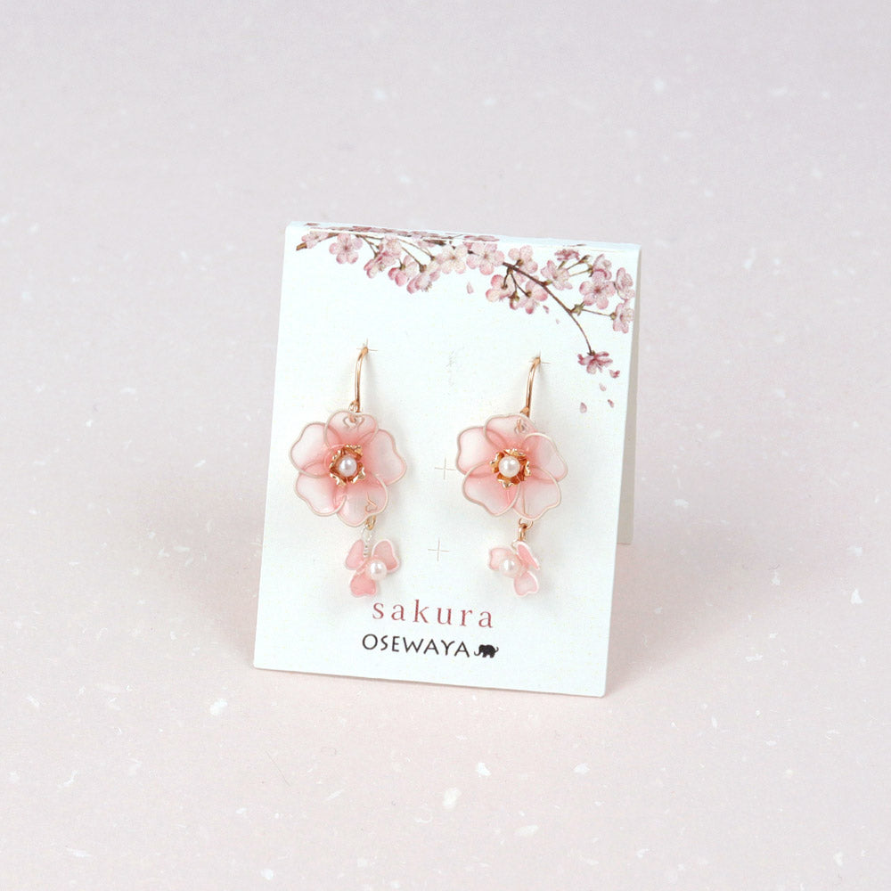 ピアス ニッケルフリー メタル ダブル 桜 花 ワイヤーフラワー パール