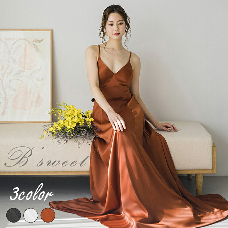 wd611ls】サテンバックリボンキャミスレンダードレス マタニティにも