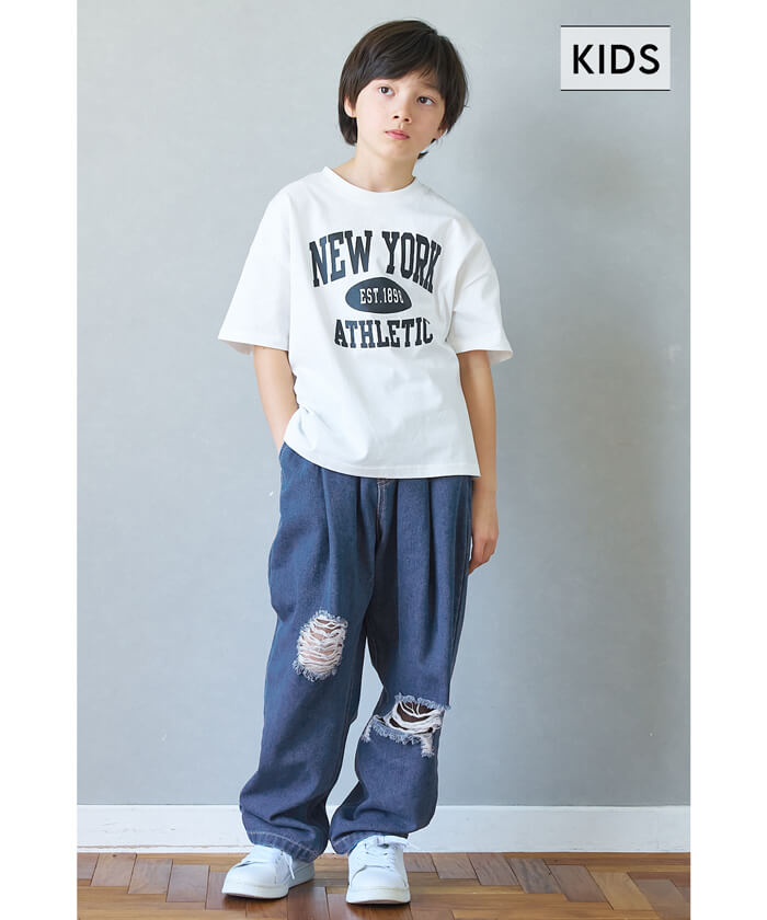 セール☆1990→1490ダメージ加工デニムタックパンツ キッズ メール便