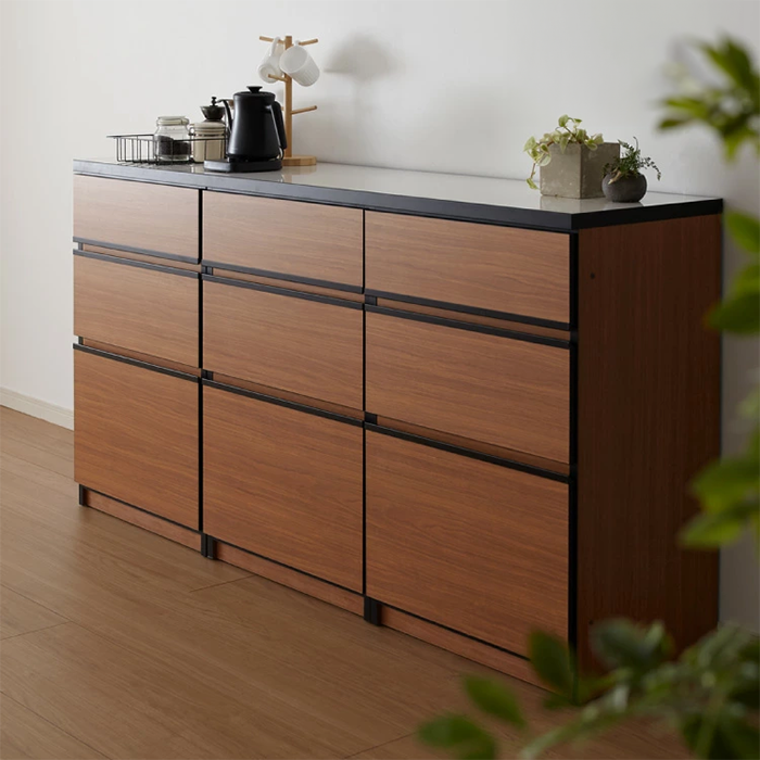 キッチンカウンター 180 完成品 FRON180 引き出し収納×3 間仕切り 背面