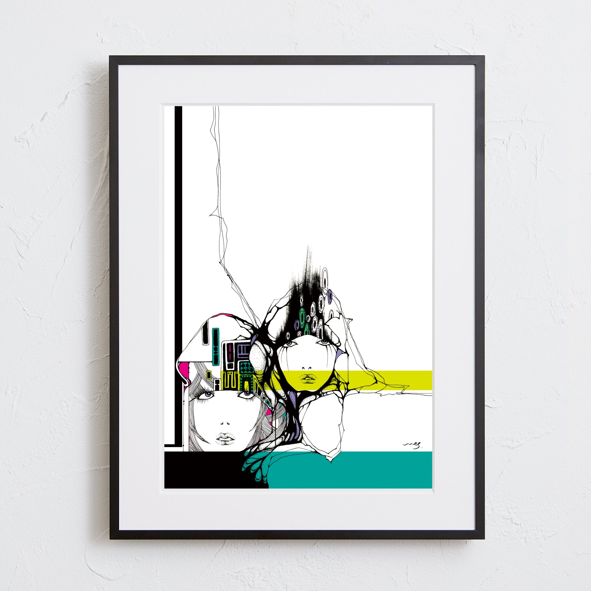 線画で描く人物の印象的なデジタルアートポスター「Speculation