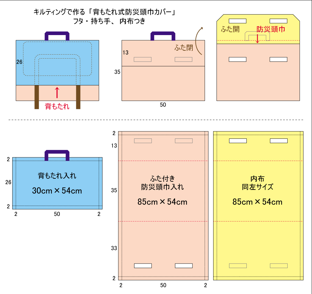 防災頭巾カバー・背もたれタイプ（キルティング＋内布付き） | 手作り