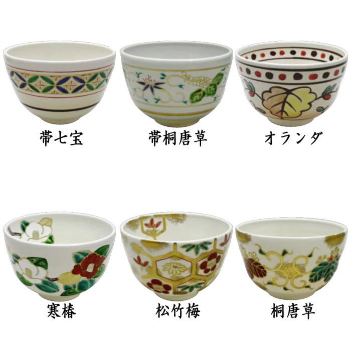 茶器/茶道具 抹茶茶碗】 色絵茶碗 仁清写し 中村与平作 帯七宝又は帯桐