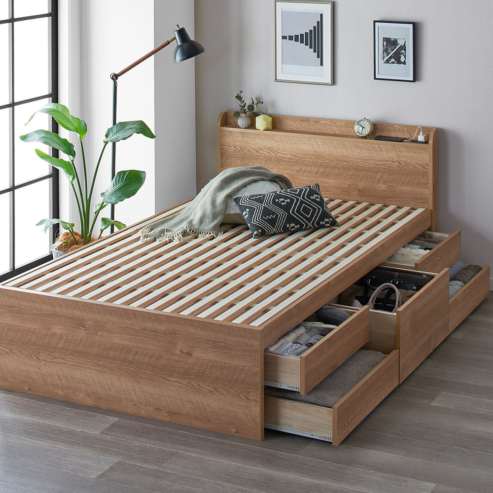 お客様組み立て】日本製 すのこ 大容量チェストベッド（棚付き