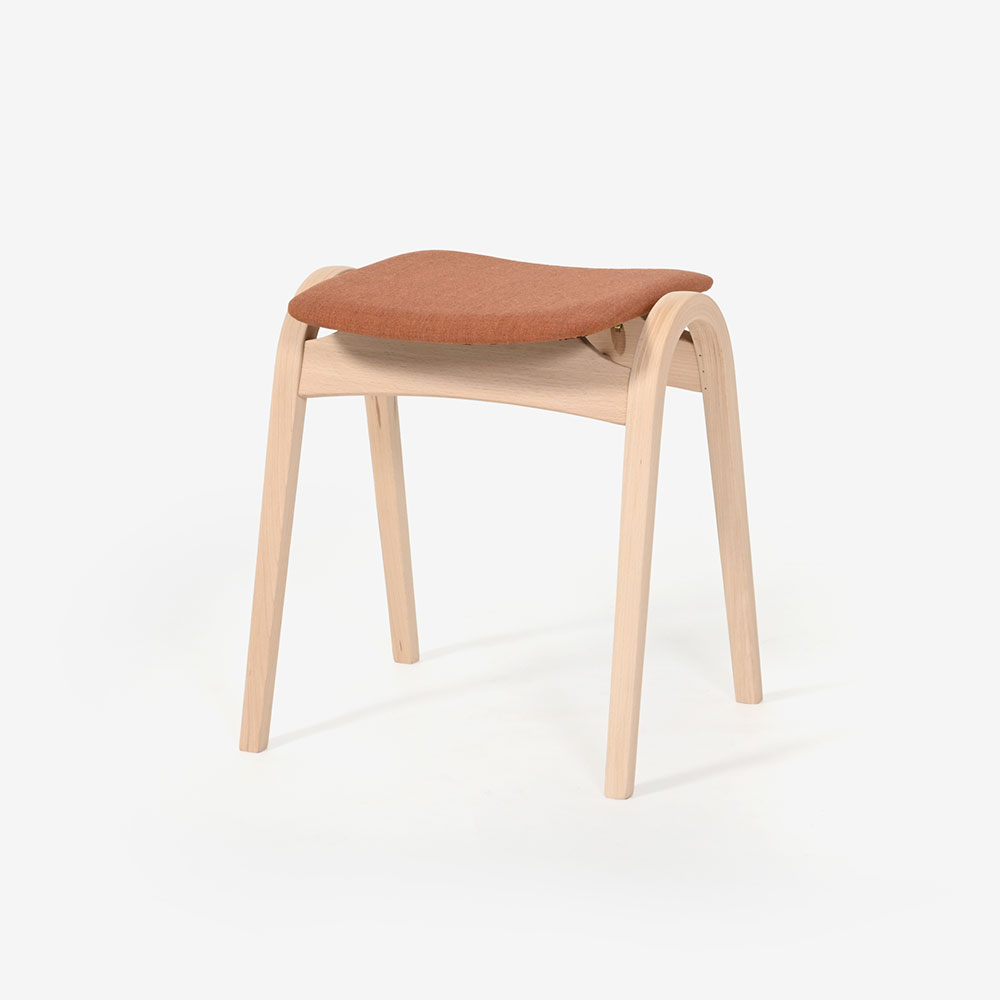 秋田木工 スツール「No.202」ブナ材白木塗装 張地 布#リミックス0452