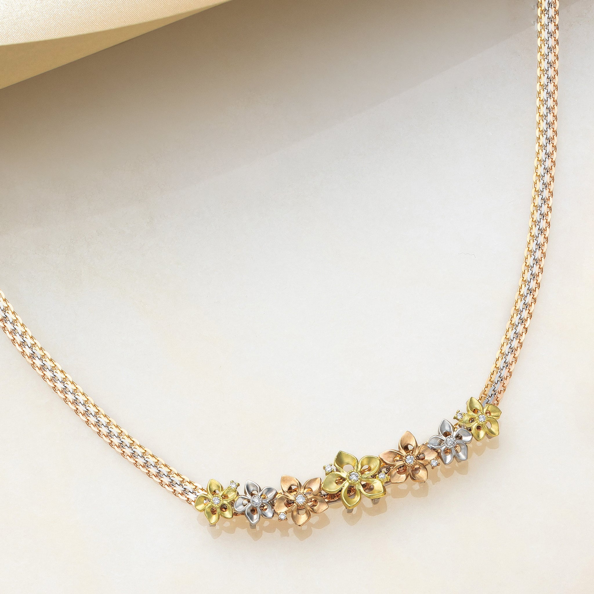 限定3点】ダイヤモンド K18/プラチナネックレス(スリーカラー/フラワー