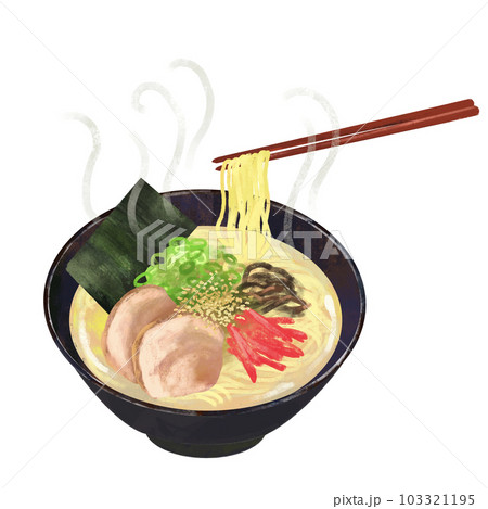 博多 とんこつラーメンのイラスト 箸上げのイラスト素材 [103321195