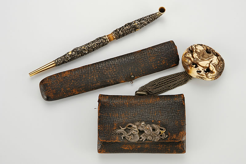 煙草入れ かます 差し 江戸期 サガラ織 2組セットで 煙草入れ か