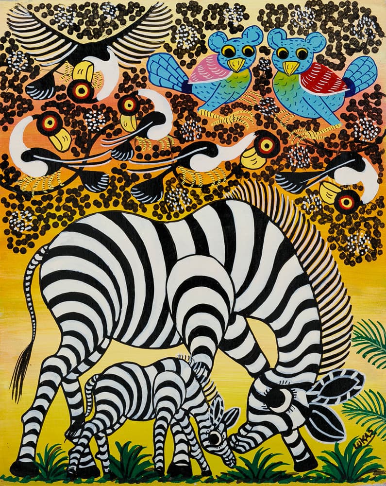 シマウマの親子/鳥 - ティンガティンガオンラインショップ