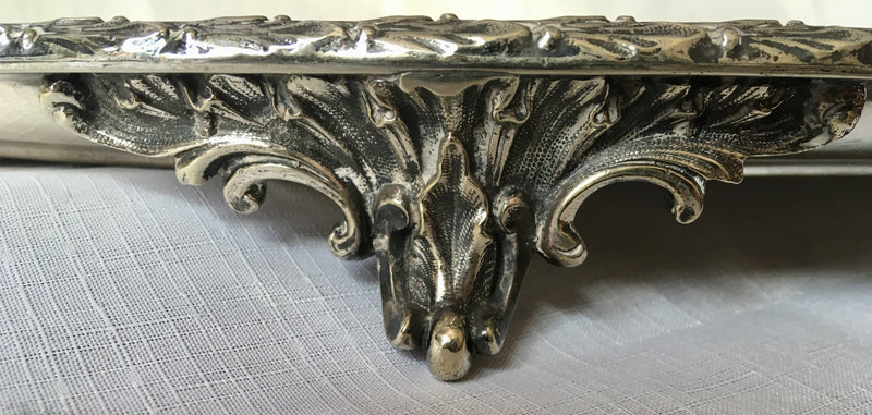 Early Victorian twin handled, silver plated and crested oval serving t