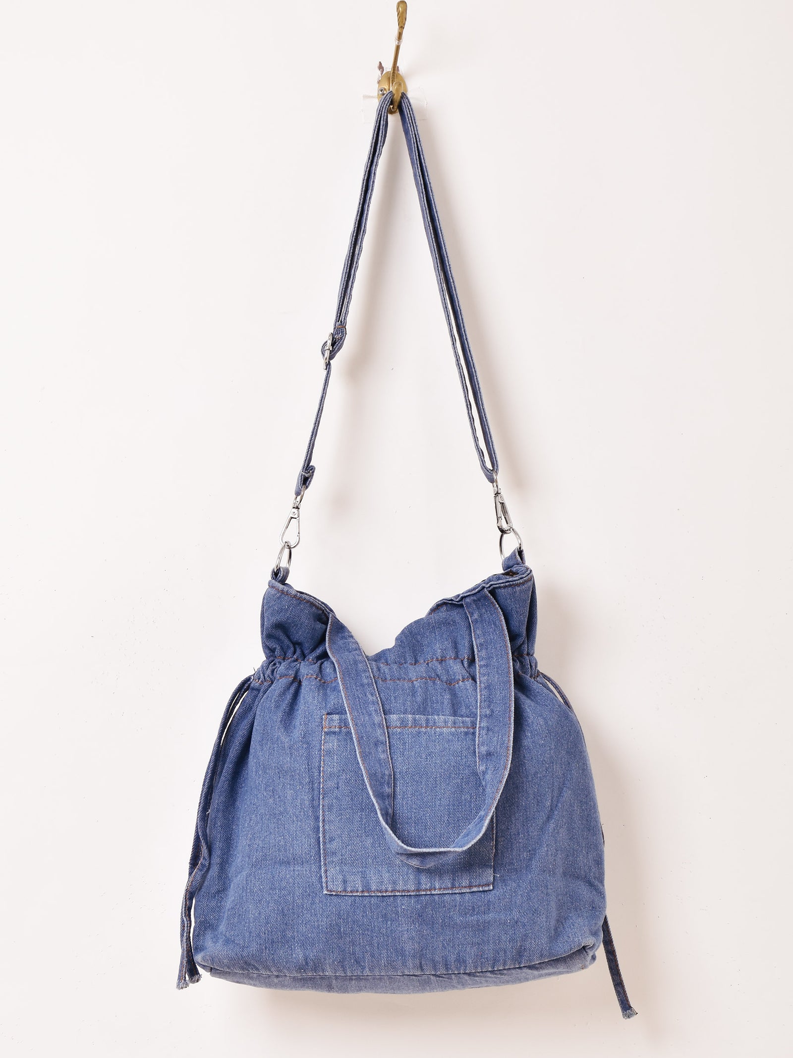 2色展開】デニム 巾着型ショルダーバッグ – 古着屋Top of the Hillの