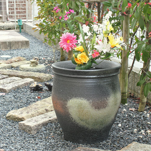 楽天市場】【ポイント10倍】信楽焼 大型 フラワーベース 窯肌 口広 17