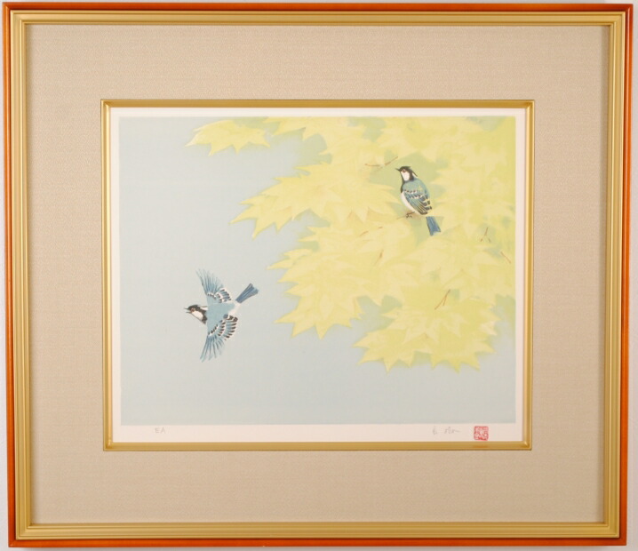 楽天市場】【作家名】野々内良樹 【作品名】楓に小禽 鳥 絵画 楓 日本