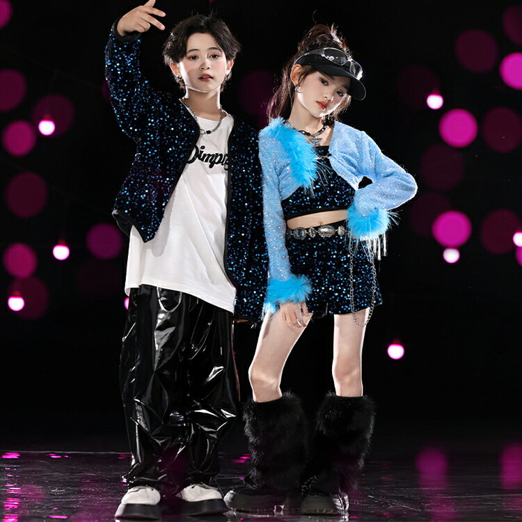 楽天市場】青 スパンコール キッズダンス衣装 セットアップ ヒップ