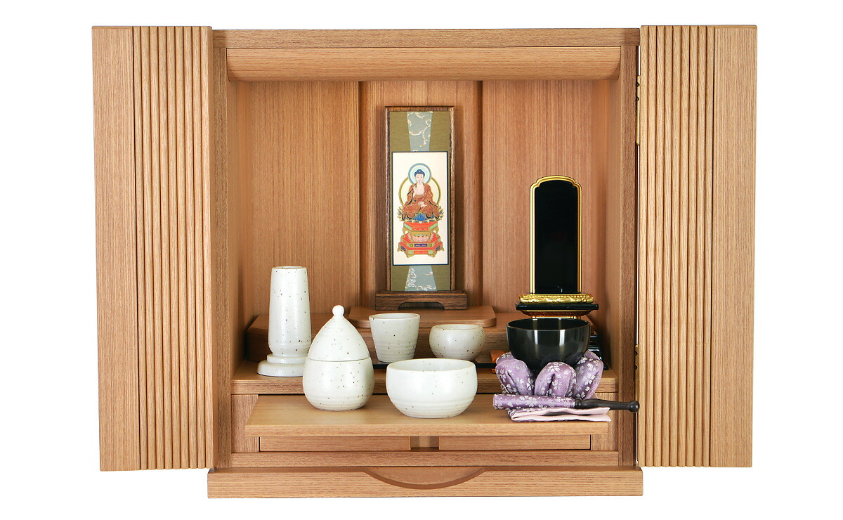 楽天市場】仏壇 モダン仏壇 13号 ミニ仏壇 ［仏具付］【ポアロ タモ 13
