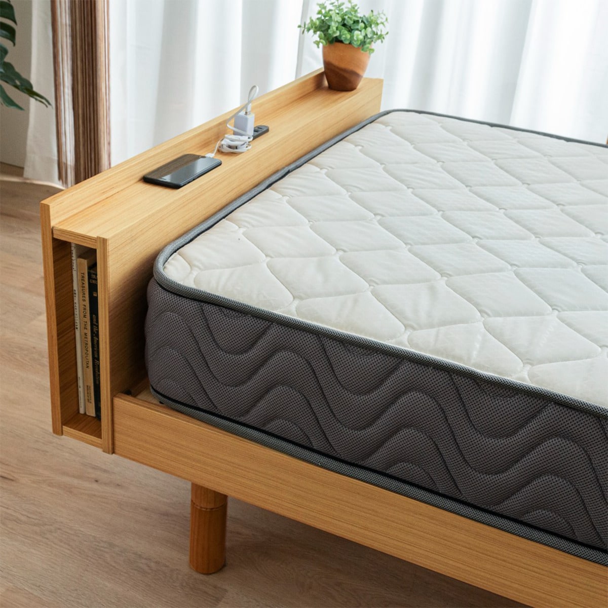 楽天市場】シングル棚・コンセント付き高さ3段階調整すのこベッド（STL