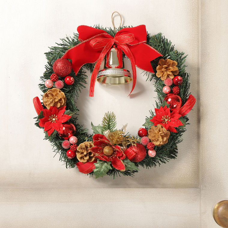 楽天市場】クリスマスリース 30cm レッド ゴールド ブルー ワイン