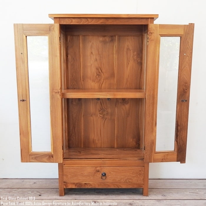 楽天市場】オールドチーク無垢材 ガラスキャビネット2D99 ナチュラル