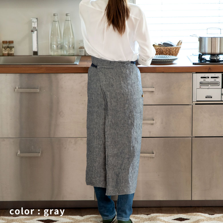 楽天市場】エプロン 長め リネン グレー イエロー Lino e lina 100cm