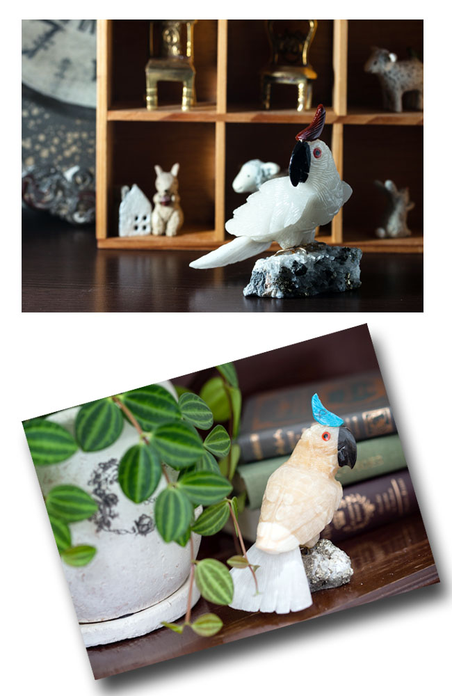 楽天市場】天然石 手彫り鳥 おうむ オブジェ インテリア オブジェ 置物