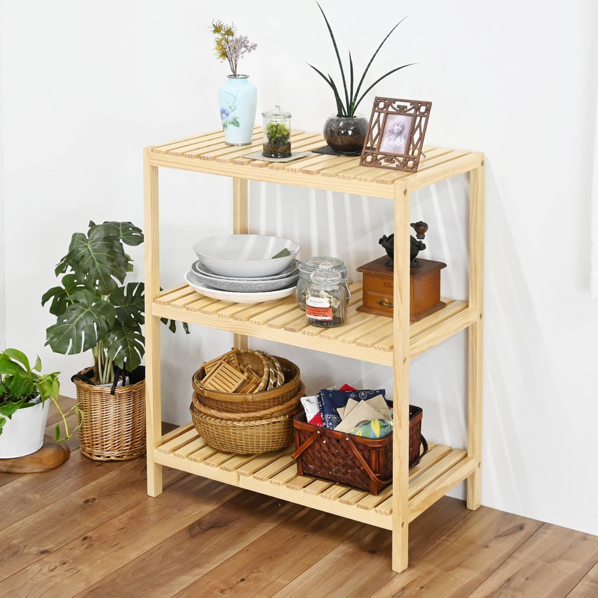 楽天市場】ウッドラック 3段 天然木 すのこラック 幅60cm （ ラック