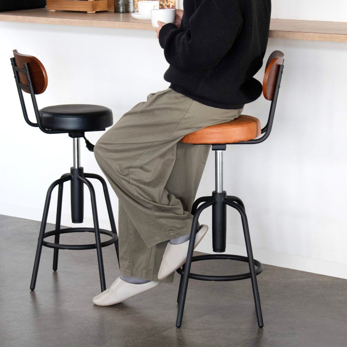 楽天市場】カウンターチェア 2脚セット 座面高61～71cm 回転