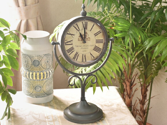 楽天市場】シャビーグレーアイアン スタンドクロック 卓上時計