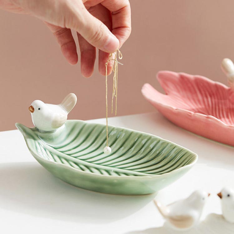 楽天市場】アクセサリートレイ アクセサリートレー 鳥 葉っぱ 花 陶器