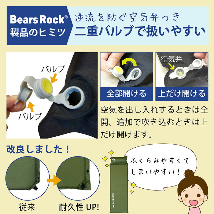楽天市場】【Bears Rock】 寝心地のよさでロングセラー 自動膨張式