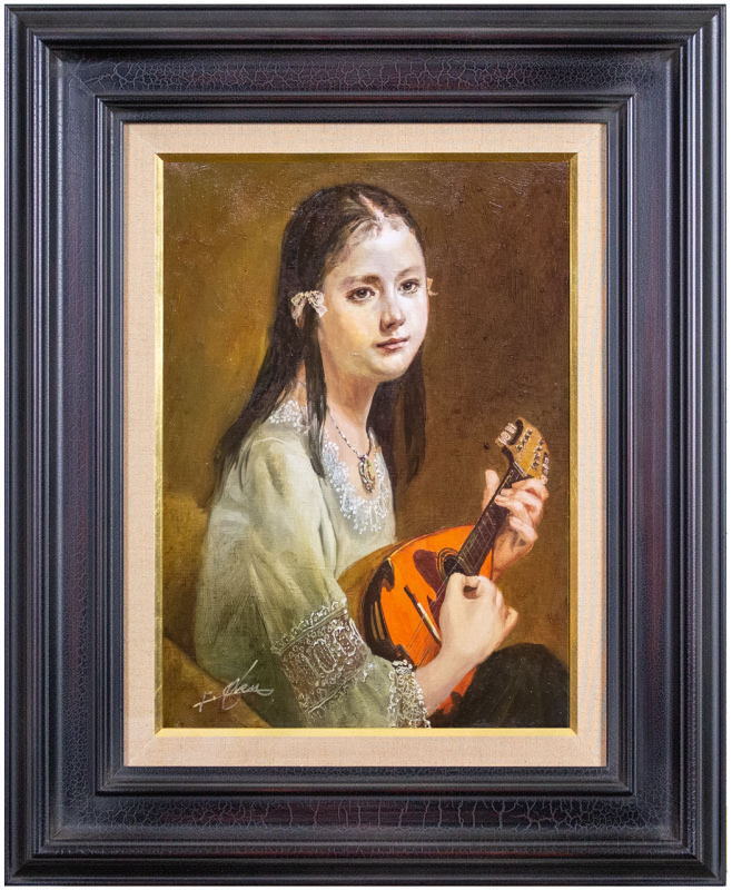 楽天市場】奥 龍之介「 マンドリンを持つ少女 」 油絵 ・ 油彩画 F4