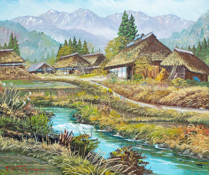 楽天市場】北川照生『奥信濃の山里』油絵・油彩画 F10(10号