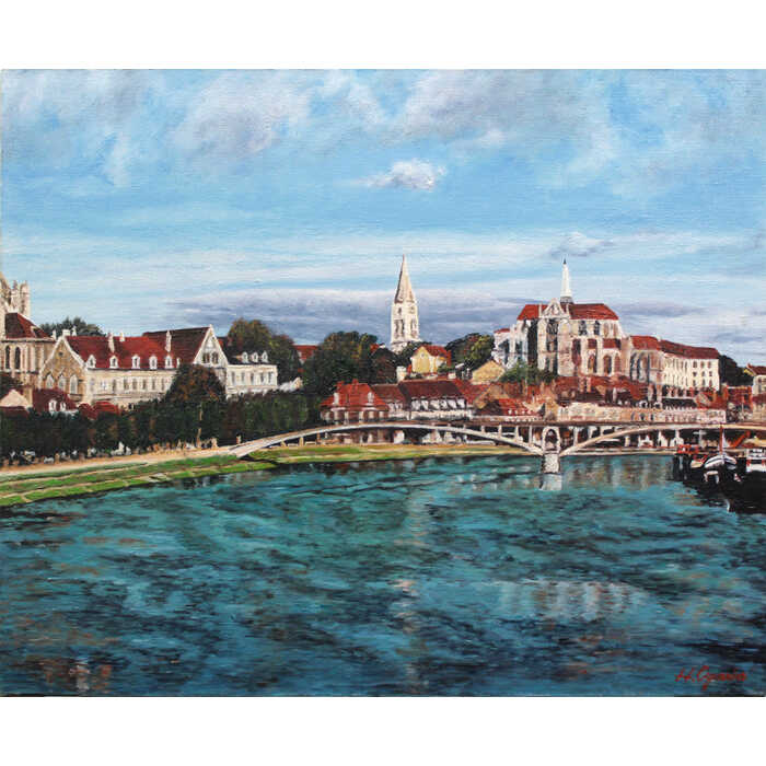 楽天市場】絵画 小川博 油絵・油彩画 『外国風景』 川 建造物 橋 空 街