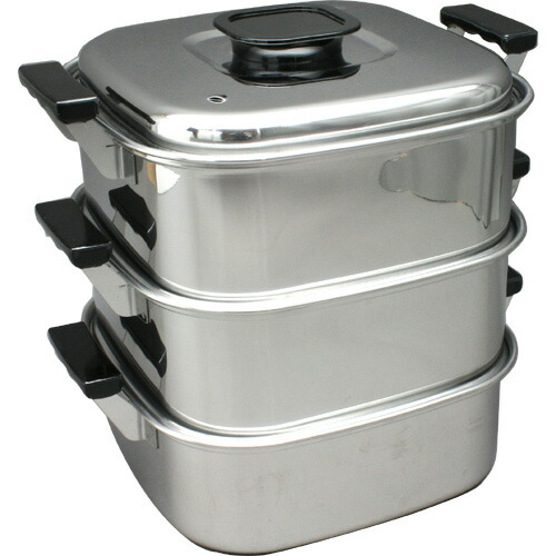 楽天市場】神子島製作所 桃印 PE 18-0ステンレス角蒸し器 3段 29cm