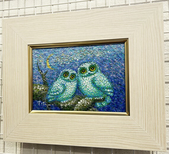 楽天市場】「聖夜のふくろう(2羽)」佐野千恵子 サムホールサイズ油彩