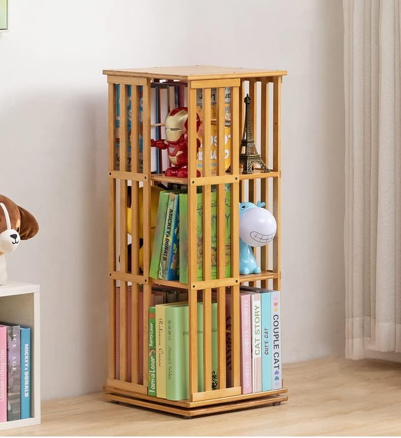 楽天市場】回転式本棚、360°竹製回転式収納ディスプレイラック