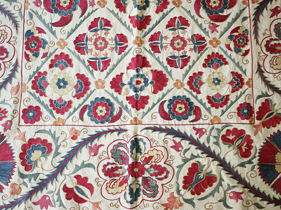 楽天市場】ウズベキスタン刺繍布 スザニ シルクの手刺繍スザニ