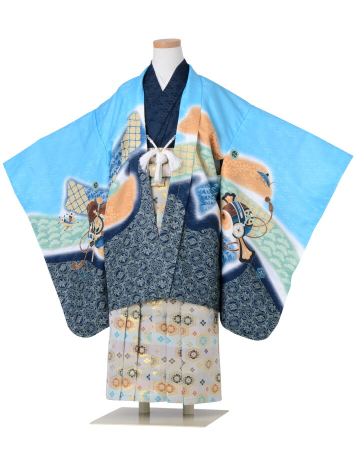 楽天市場】七五三 着物 男の子 五歳 13点フルセット 長門 鷹 鼓 水色
