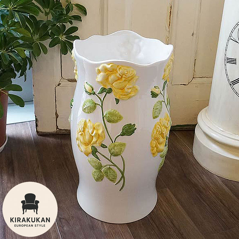 楽天市場】傘立て 陶器 ローズレリーフ イエロー 傘立て陶器