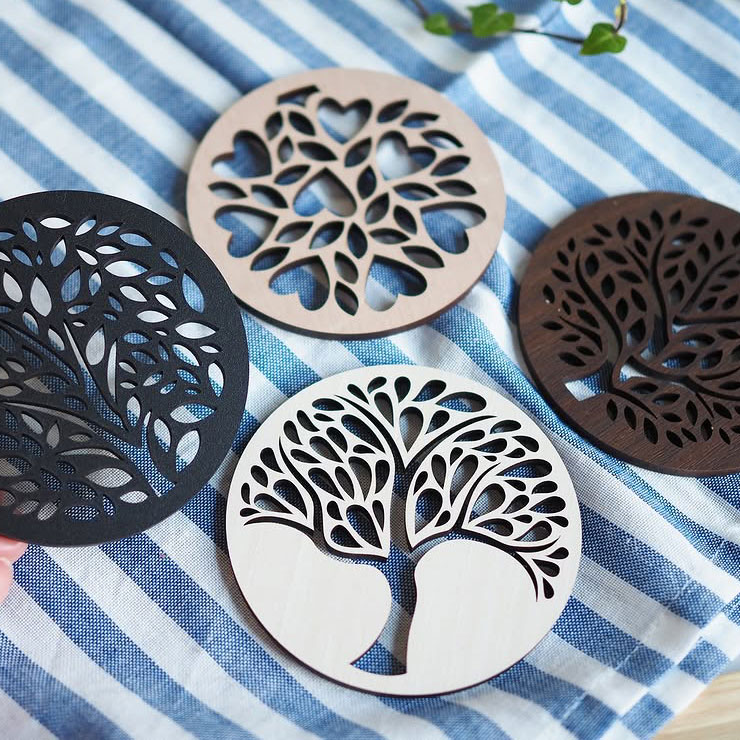 楽天市場】コースター 4枚セット 木製 6種から選べるデザイン 約9×9cm