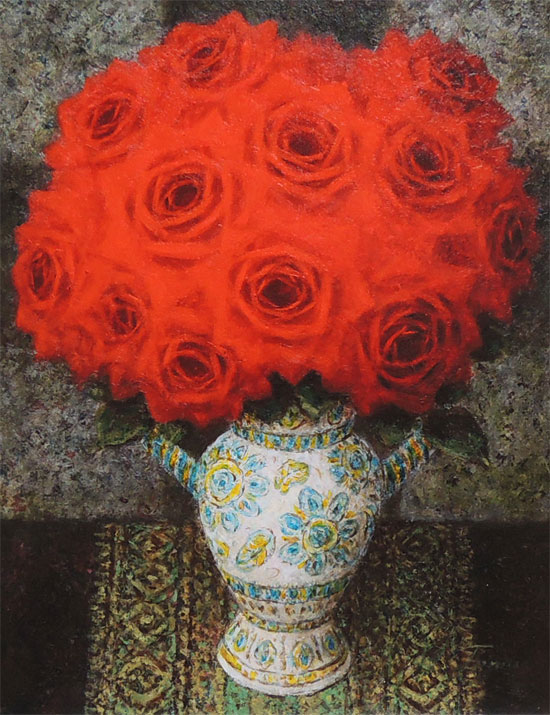 楽天市場】絵画 油絵 スペイン壺と赤い薔薇 （田村一） 送料無料