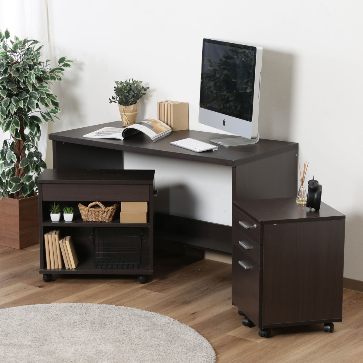 楽天市場】ワークデスク チェスト ラック 3点セット 幅120cm 木目調