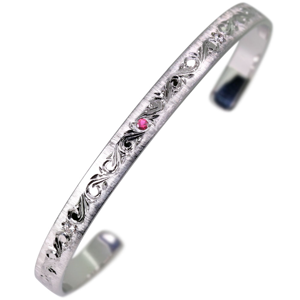 楽天市場】シルバー バングル レディース ルビー 誕生石 7月 唐草 彫り