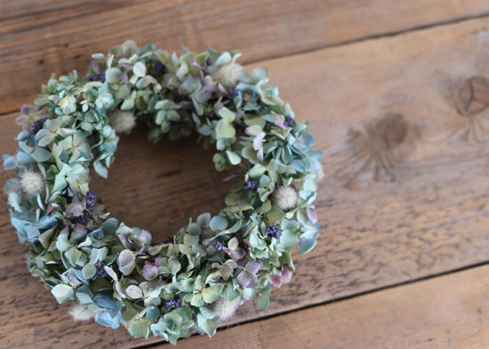 楽天市場】ドライフラワー あじさいのリース◇ナチュラルインテリアに