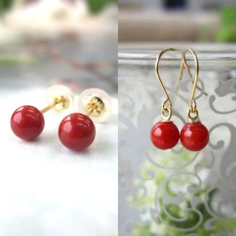 楽天市場】イタリア産赤珊瑚 丸玉ピアス. (4.1mm) K18 宝石サンゴ 珊瑚