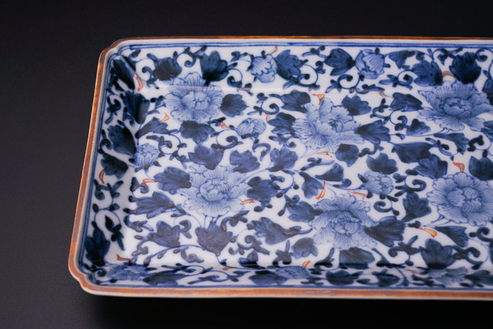 楽天市場】九谷焼 長角皿揃 色絵牡丹唐草/山本長左（宮内庁御用窯）5枚