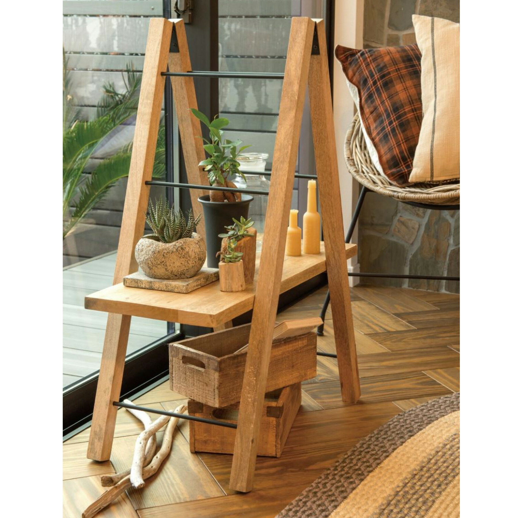 楽天市場】ラダー L 折りたたみラダーラック 木製 ラダーシェルフ