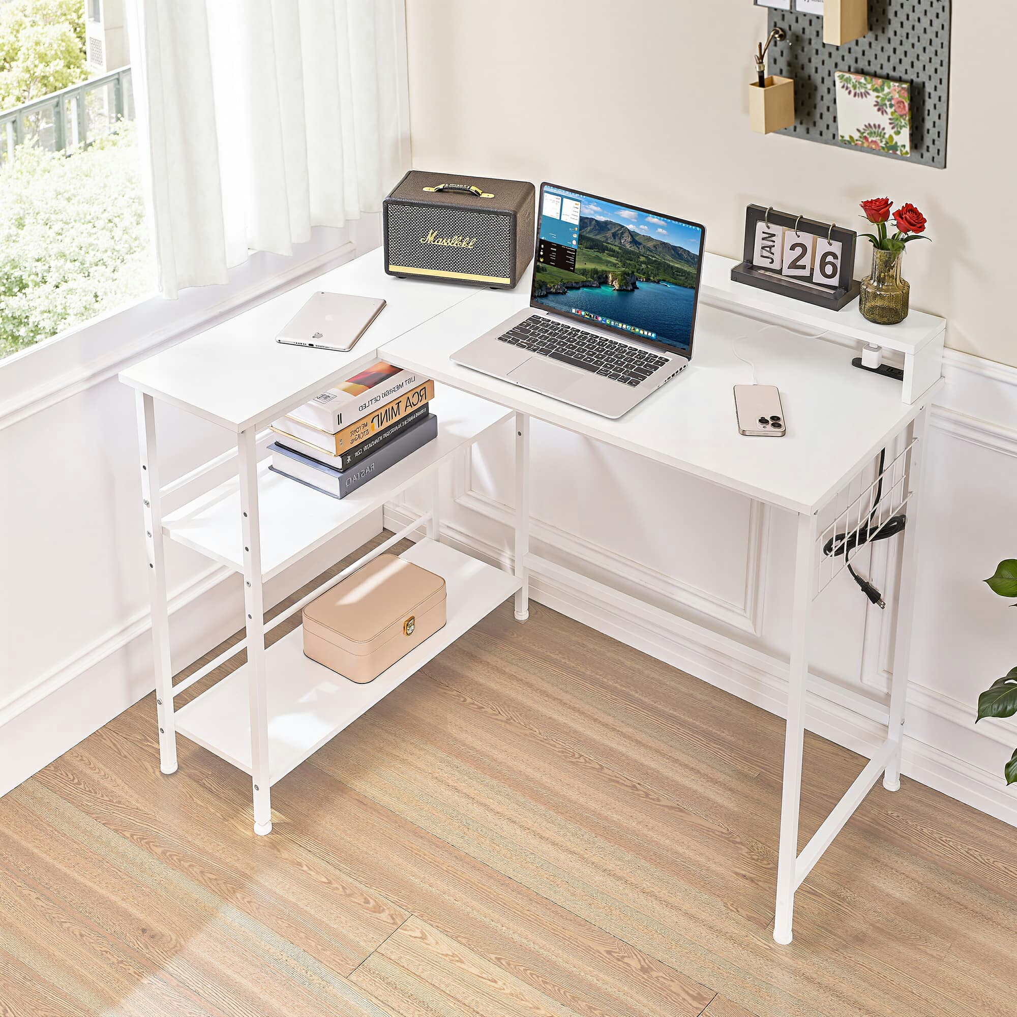 楽天市場】【全品15％OFFクーポン】パソコンデスク L字型 コンセント