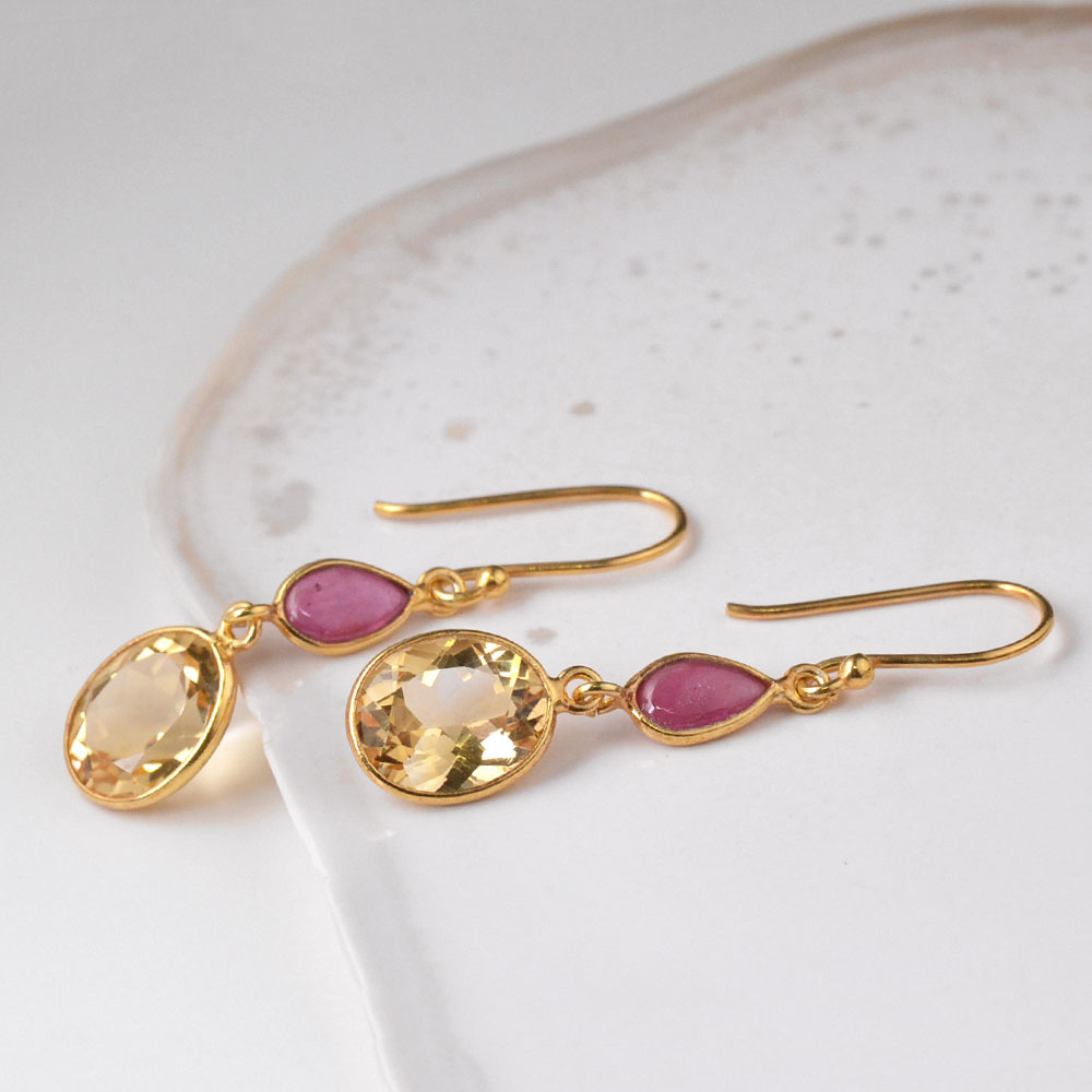 楽天市場】シトリン ピンクサファイア ピアス SV925 シルバー ゴールド